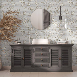 Luxury Cream Chinoiserie Floral Wallpaper, Scandinavian Non-Woven Wall Covering, 41.7"W x 614"H, Washable Removable for Livin