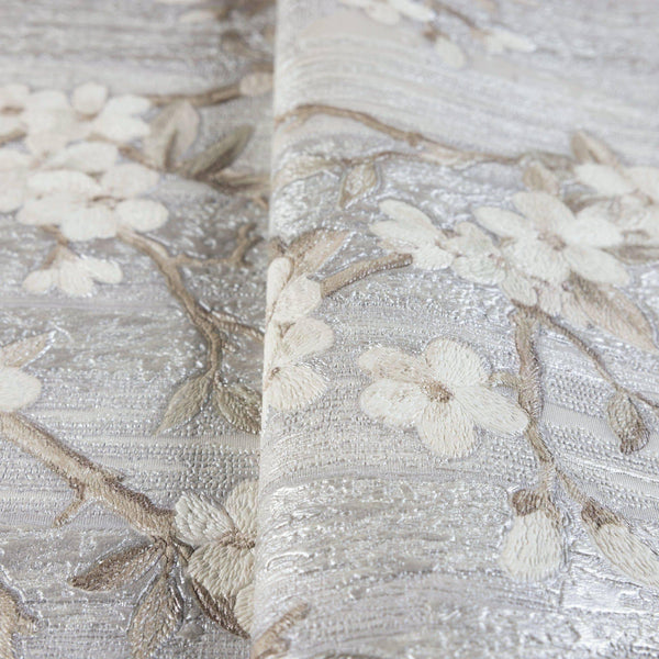Luxury Cream Chinoiserie Floral Wallpaper, Scandinavian Non-Woven Wall Covering, 41.7"W x 614"H, Washable Removable for Livin