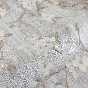 Luxury Cream Chinoiserie Floral Wallpaper, Scandinavian Non-Woven Wall Covering, 41.7"W x 614"H, Washable Removable for Livin