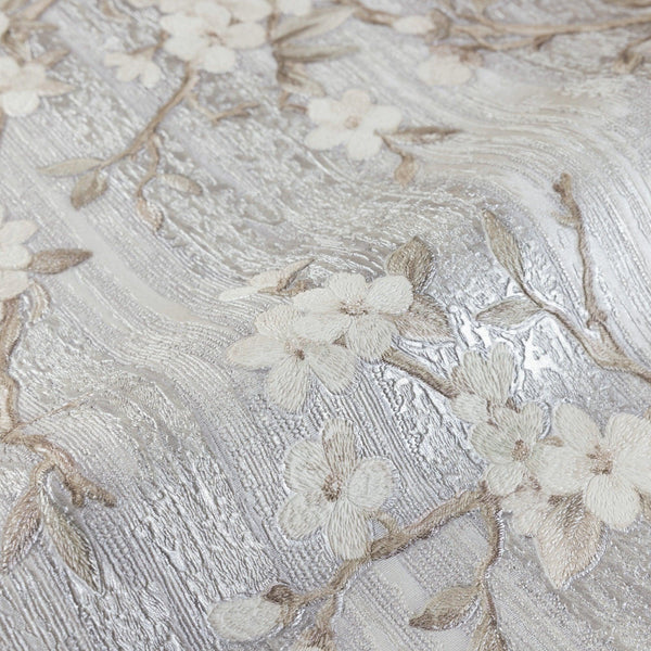 Luxury Cream Chinoiserie Floral Wallpaper, Scandinavian Non-Woven Wall Covering, 41.7"W x 614"H, Washable Removable for Livin