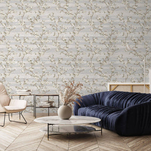 Luxury Cream Chinoiserie Floral Wallpaper, Scandinavian Non-Woven Wall Covering, 41.7"W x 614"H, Washable Removable for Livin