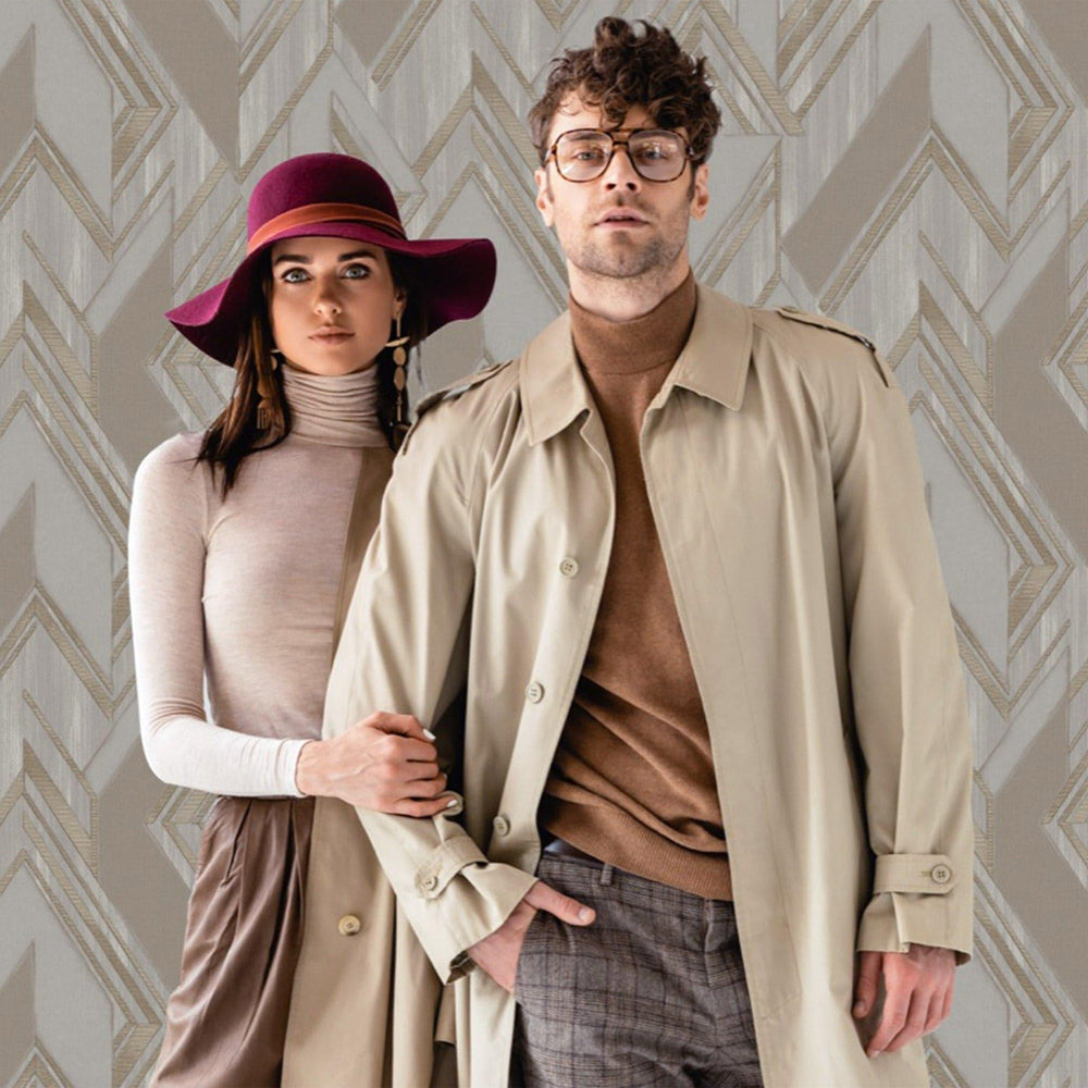 Luxury Brown Chevron Geometric Wallpaper, Premium Non-Woven Wall Covering, 41.7"W x 398"H, Washable Removable for Living Room