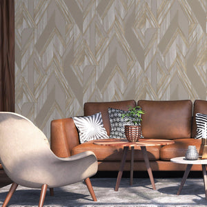 Luxury Brown Chevron Geometric Wallpaper, Premium Non-Woven Wall Covering, 41.7"W x 398"H, Washable Removable for Living Room