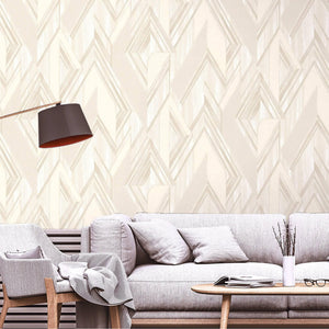 Luxury Cream Chevron Geometric Wallpaper, Premium Non-Woven Wall Covering, 41.7"W x 398"H, Washable Removable for Living Room