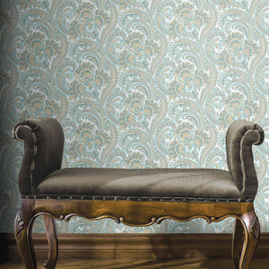 Luxury Blue Paisley Textured Wallpaper, Country Non-Woven Wall Covering, 41.7"W x 398"H, Washable Removable for Living Room B