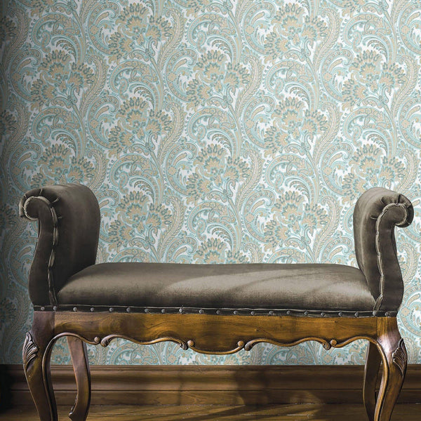 Luxury Blue Paisley Textured Wallpaper, Country Non-Woven Wall Covering, 41.7"W x 398"H, Washable Removable for Living Room B