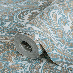 Luxury Blue Paisley Textured Wallpaper, Country Non-Woven Wall Covering, 41.7"W x 398"H, Washable Removable for Living Room B
