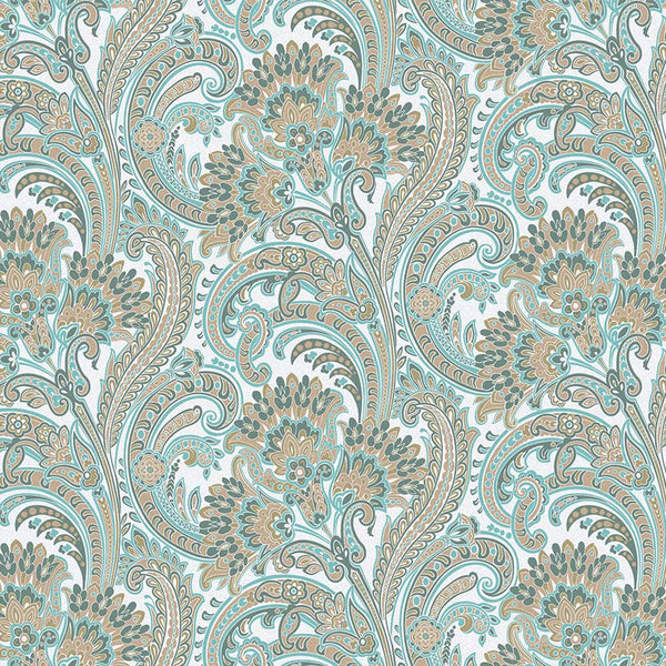 Luxury Blue Paisley Textured Wallpaper, Country Non-Woven Wall Covering, 41.7"W x 398"H, Washable Removable for Living Room B