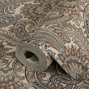 Luxury Brown Paisley Textured Wallpaper, Boho Non-Woven Wall Covering, 41.7"W x 398"H, Washable Removable for Living Room Bed