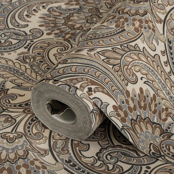 Luxury Brown Paisley Textured Wallpaper, Boho Non-Woven Wall Covering, 41.7"W x 398"H, Washable Removable for Living Room Bed
