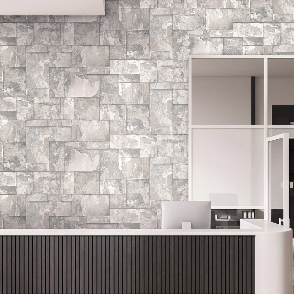 Luxury Gray Stone Embossed 3D Embossed Wallpaper, Industrial Non-Woven Wall Covering, 41.7"W x 398"H, Washable Removable for 