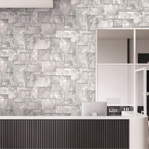 Luxury Gray Stone Embossed 3D Embossed Wallpaper, Industrial Non-Woven Wall Covering, 41.7"W x 398"H, Washable Removable for 