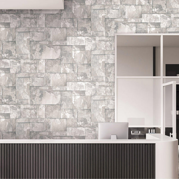 Luxury Gray Stone Embossed 3D Embossed Wallpaper, Industrial Non-Woven Wall Covering, 41.7"W x 398"H, Washable Removable for 