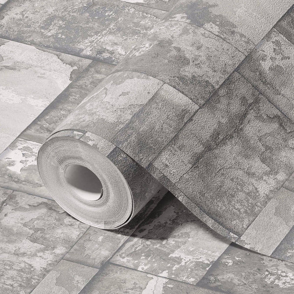 Luxury Gray Stone Embossed 3D Embossed Wallpaper, Industrial Non-Woven Wall Covering, 41.7"W x 398"H, Washable Removable for 