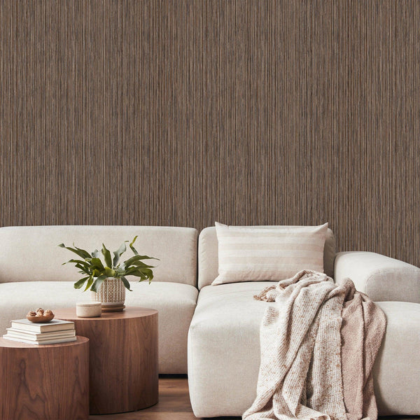 Luxury Brown Striped Stripe 3D Embossed Wallpaper, Modern Non-Woven Wall Covering, 41.7"W x 398"H, Washable Removable for Liv