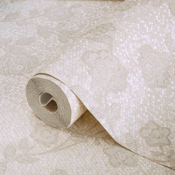 Luxury Beige Textured Embossed 3D Embossed Wallpaper, Premium Non-Woven Wall Covering, 41.7"W x 398"H, Washable Removable for