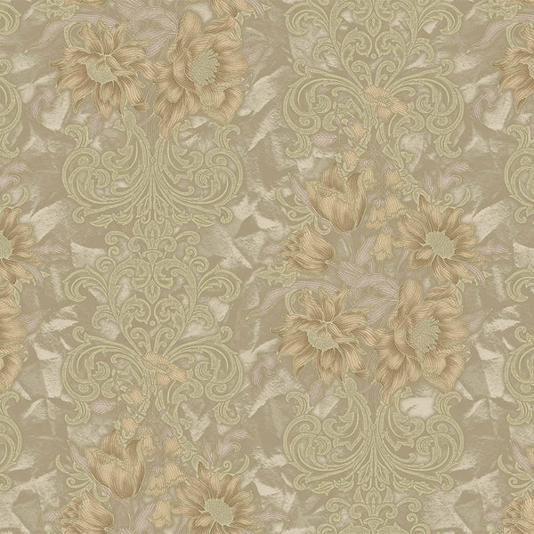 Luxury Tan Floral Damask 3D Embossed Wallpaper, Premium Non-Woven Wall Covering, 41.7"W x 398"H, Washable Removable for Livin
