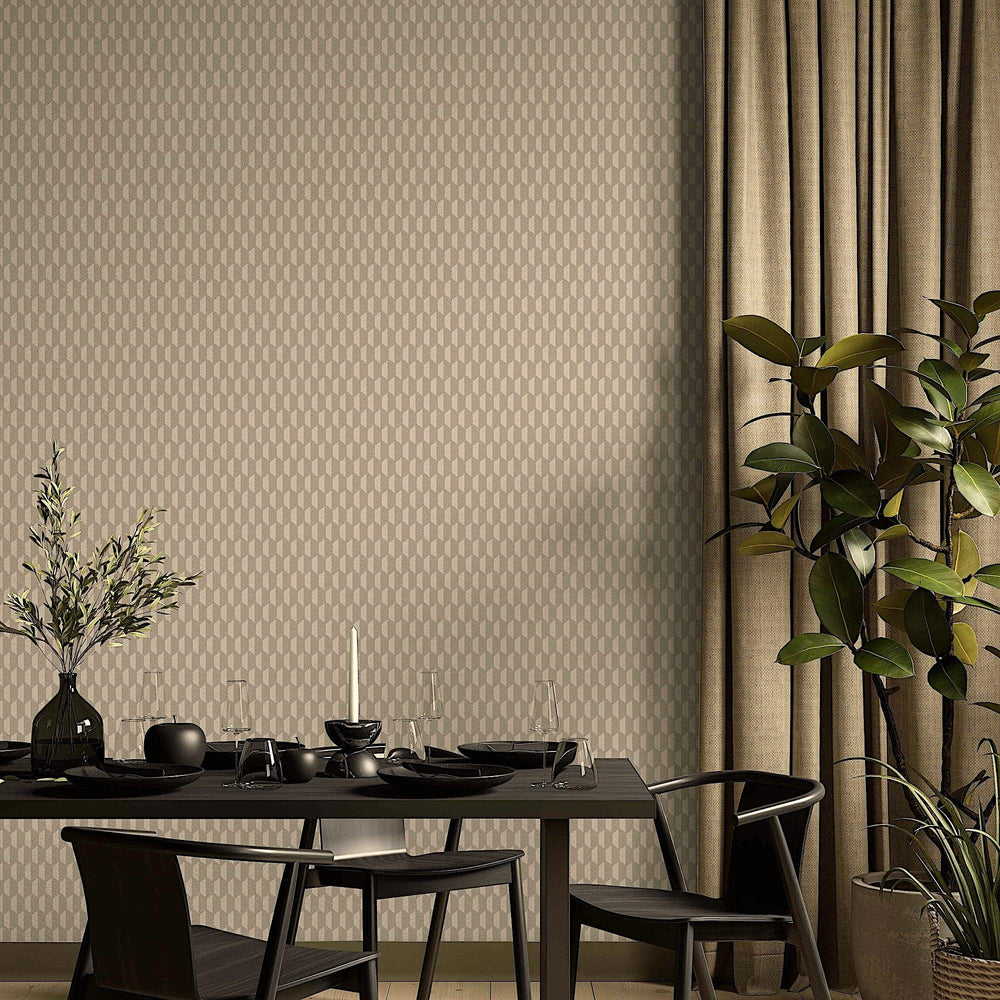 Luxury Tan Geometric Textured Wallpaper, Elegant Non-Woven Wall Covering, 41.7"W x 614"H, Washable Removable for Living Room 