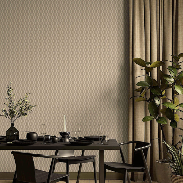 Luxury Tan Geometric Textured Wallpaper, Elegant Non-Woven Wall Covering, 41.7"W x 614"H, Washable Removable for Living Room 
