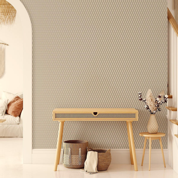 Luxury Tan Geometric Textured Wallpaper, Elegant Non-Woven Wall Covering, 41.7"W x 614"H, Washable Removable for Living Room 