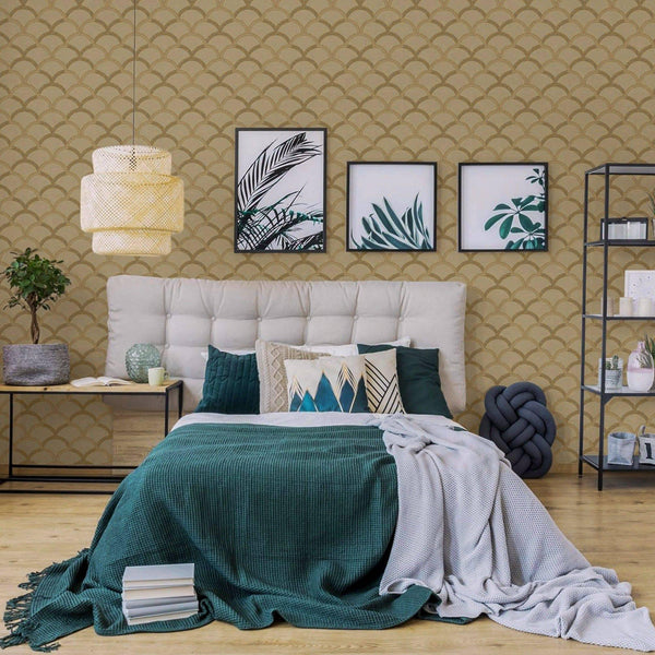Luxury Gold Geometric Textured 3D Embossed Wallpaper, Premium Non-Woven Wall Covering, 41.7"W x 398"H, Washable Removable for