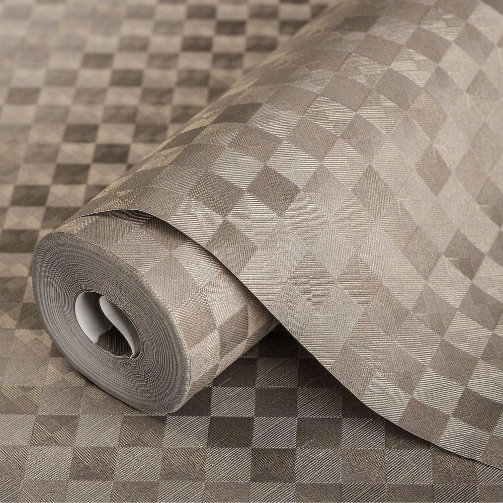 Luxury Tan Checkered Geometric 3D Embossed Wallpaper, Premium Non-Woven Wall Covering, 41.7"W x 614"H, Washable Removable for