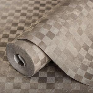 Luxury Tan Checkered Geometric 3D Embossed Wallpaper, Premium Non-Woven Wall Covering, 41.7"W x 614"H, Washable Removable for