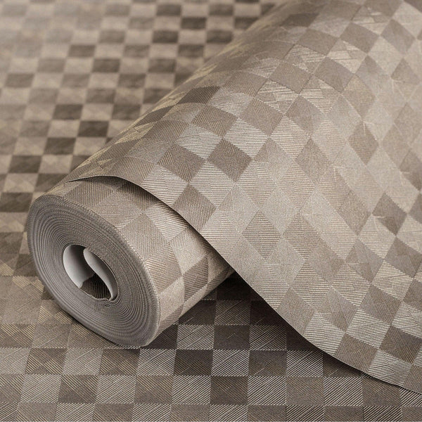 Luxury Tan Checkered Geometric 3D Embossed Wallpaper, Premium Non-Woven Wall Covering, 41.7"W x 614"H, Washable Removable for