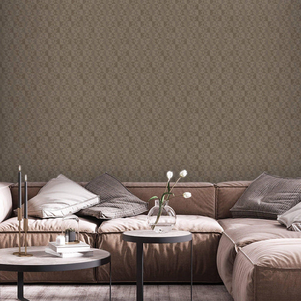 Luxury Tan Checkered Geometric 3D Embossed Wallpaper, Premium Non-Woven Wall Covering, 41.7"W x 614"H, Washable Removable for