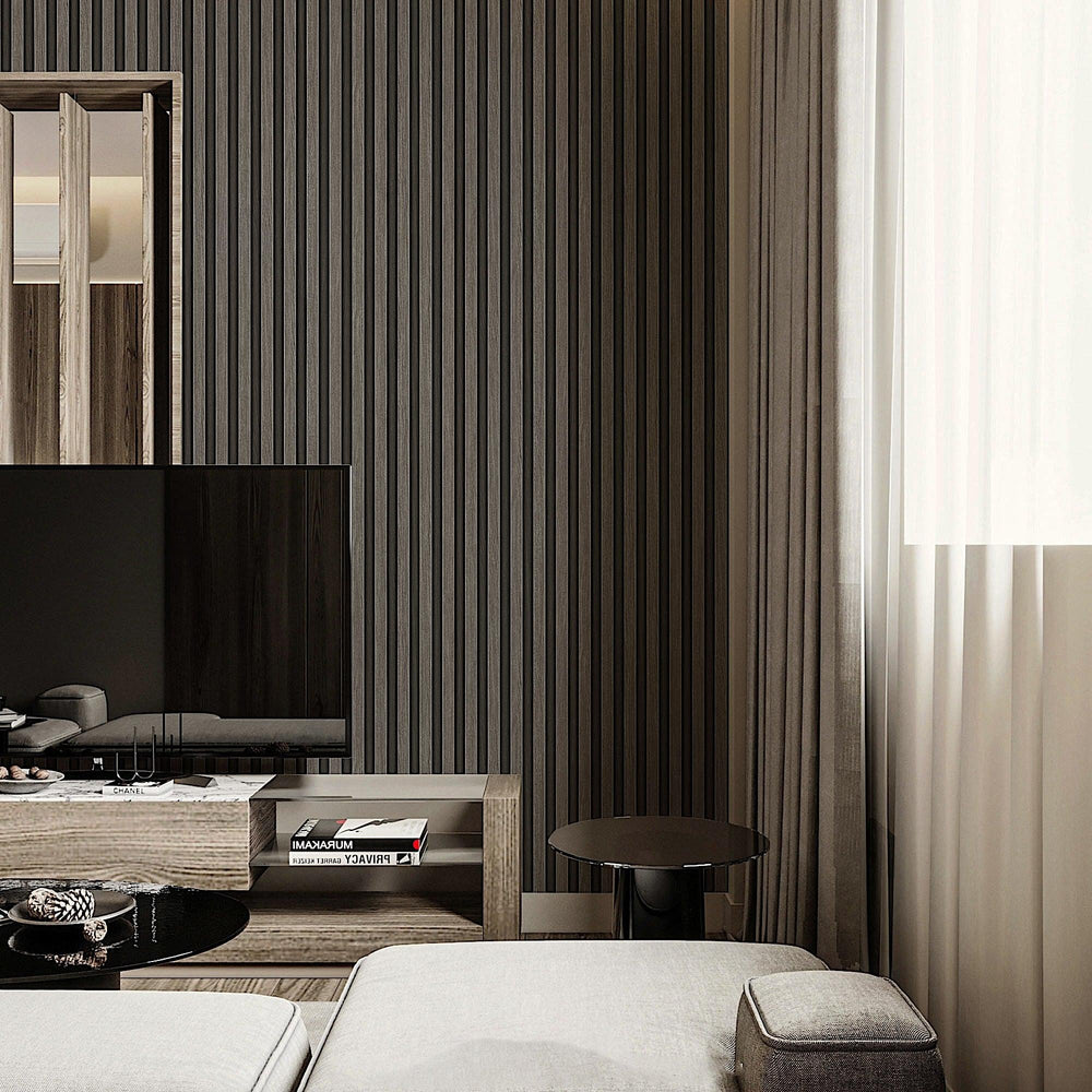 Luxury Black Abstract Wood 3D Embossed Wallpaper, Coastal Non-Woven Wall Covering, 41.7"W x 614"H, Washable Removable for Liv