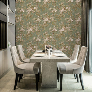 Luxury Green Botanical Textured Wallpaper, Premium Non-Woven Wall Covering, 41.7"W x 398"H, Washable Removable for Living Roo