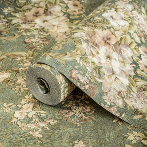 Luxury Green Botanical Textured Wallpaper, Premium Non-Woven Wall Covering, 41.7"W x 398"H, Washable Removable for Living Roo
