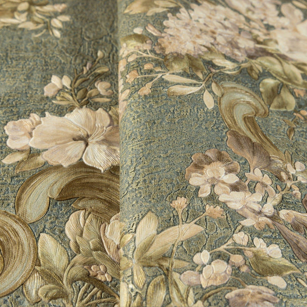 Luxury Green Botanical Textured Wallpaper, Premium Non-Woven Wall Covering, 41.7"W x 398"H, Washable Removable for Living Roo