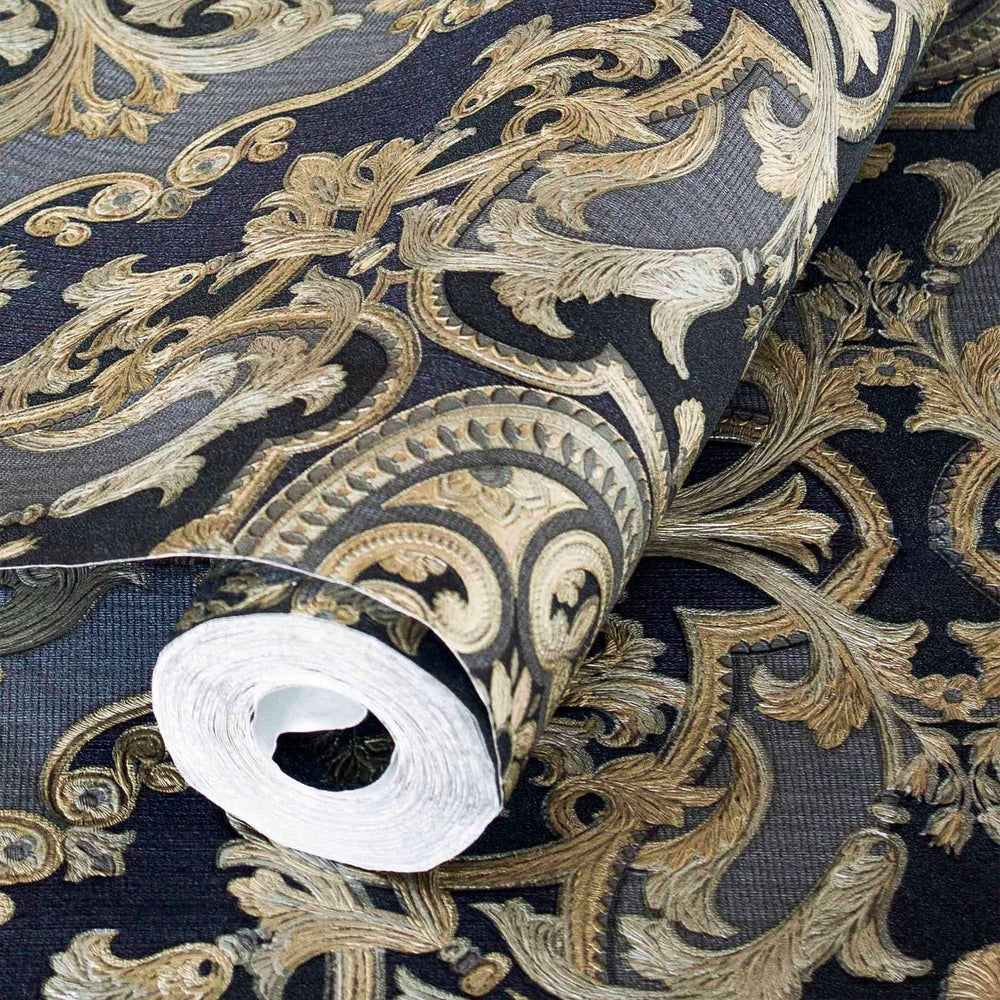 Luxury Blue Damask Embossed 3D Embossed Wallpaper, Boho Non-Woven Wall Covering, 41.7"W x 398"H, Washable Removable for Livin