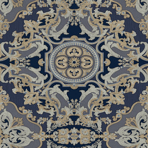 Luxury Blue Damask Embossed 3D Embossed Wallpaper, Boho Non-Woven Wall Covering, 41.7"W x 398"H, Washable Removable for Livin