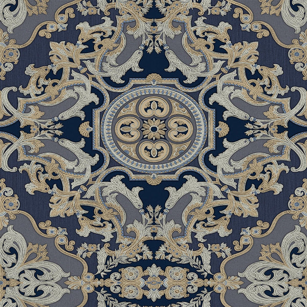 Luxury Blue Damask Embossed 3D Embossed Wallpaper, Boho Non-Woven Wall Covering, 41.7"W x 398"H, Washable Removable for Livin