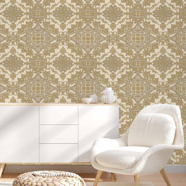 Luxury Cream Damask Embossed 3D Embossed Wallpaper, Premium Non-Woven Wall Covering, 41.7"W x 398"H, Washable Removable for L