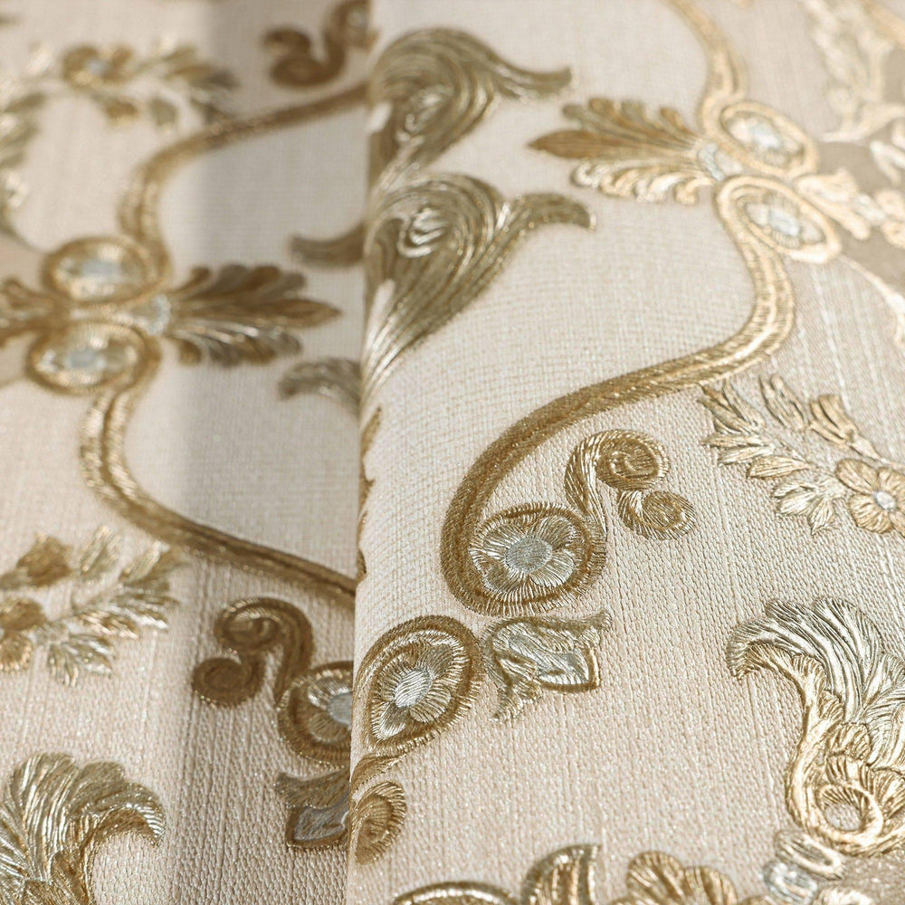 Luxury Cream Damask Embossed 3D Embossed Wallpaper, Premium Non-Woven Wall Covering, 41.7"W x 398"H, Washable Removable for L