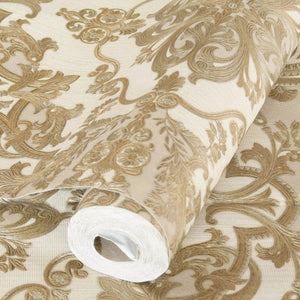 Luxury Cream Damask Embossed 3D Embossed Wallpaper, Premium Non-Woven Wall Covering, 41.7"W x 398"H, Washable Removable for L