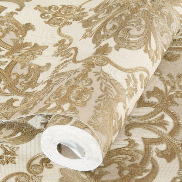 Luxury Cream Damask Embossed 3D Embossed Wallpaper, Premium Non-Woven Wall Covering, 41.7"W x 398"H, Washable Removable for L
