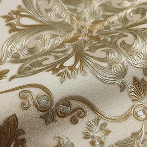 Luxury Cream Damask Embossed 3D Embossed Wallpaper, Premium Non-Woven Wall Covering, 41.7"W x 398"H, Washable Removable for L