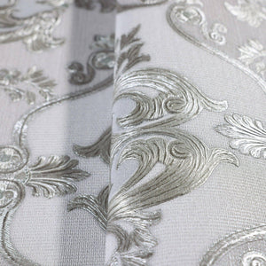 Luxury Gray Damask Embossed 3D Embossed Wallpaper, Premium Non-Woven Wall Covering, 41.7"W x 398"H, Washable Removable for Li