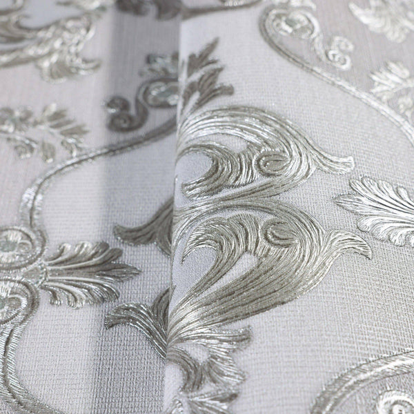 Luxury Gray Damask Embossed 3D Embossed Wallpaper, Premium Non-Woven Wall Covering, 41.7"W x 398"H, Washable Removable for Li