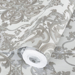 Luxury Gray Damask Embossed 3D Embossed Wallpaper, Premium Non-Woven Wall Covering, 41.7"W x 398"H, Washable Removable for Li