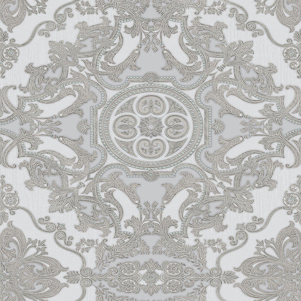 Luxury Gray Damask Embossed 3D Embossed Wallpaper, Premium Non-Woven Wall Covering, 41.7"W x 398"H, Washable Removable for Li