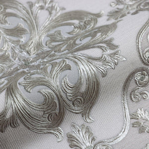 Luxury Gray Damask Embossed 3D Embossed Wallpaper, Premium Non-Woven Wall Covering, 41.7"W x 398"H, Washable Removable for Li