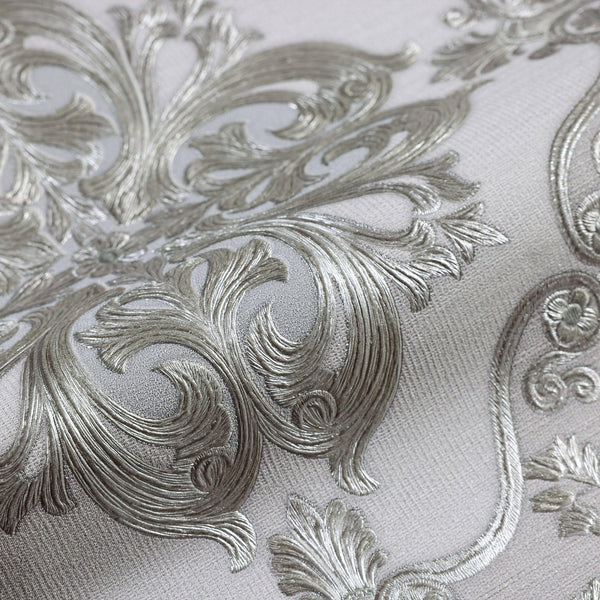 Luxury Gray Damask Embossed 3D Embossed Wallpaper, Premium Non-Woven Wall Covering, 41.7"W x 398"H, Washable Removable for Li