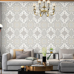 Luxury Silver Damask Embossed 3D Embossed Wallpaper, Premium Non-Woven Wall Covering, 41.7"W x 398"H, Washable Removable for 