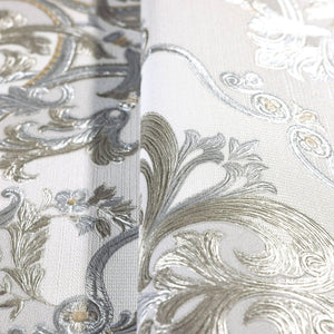 Luxury Silver Damask Embossed 3D Embossed Wallpaper, Premium Non-Woven Wall Covering, 41.7"W x 398"H, Washable Removable for 