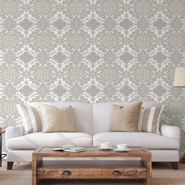 Luxury Silver Damask Embossed 3D Embossed Wallpaper, Premium Non-Woven Wall Covering, 41.7"W x 398"H, Washable Removable for 